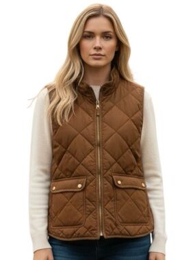 J.Crew Excursion Vest Women’s L Chestnut Brown Quilted Puffer Preppy Sleeveless